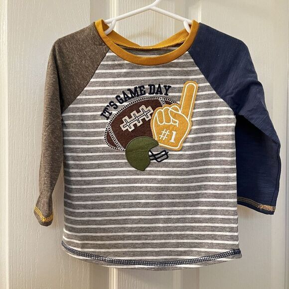 Mud Pie Game Day Football Applique Tee Long Sleeve Boys Size S 12-18 Months NWT - Picture 1 of 10